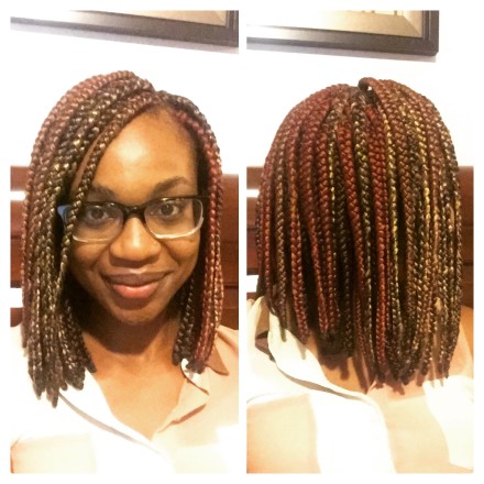 I'm currently rocking both the colored and bob box braid trends!