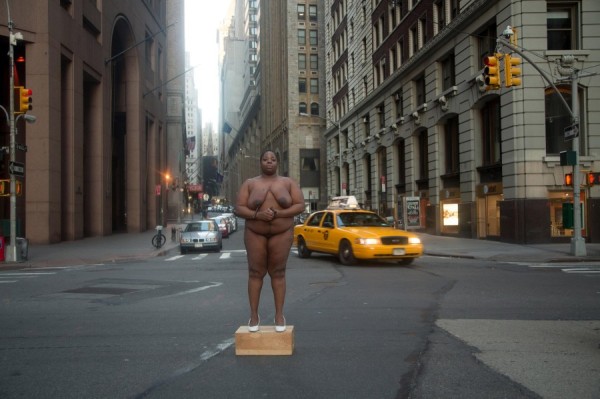 "From Her Body Came Their Greatest Wealth", Wall Street, New York from the White Shoes series, Copyright Nona Faustine 