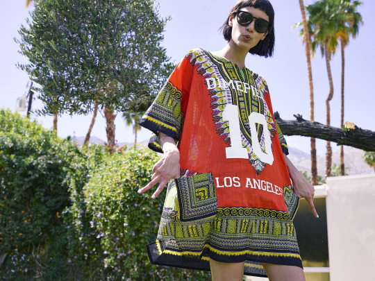 Model Margaux Brook wears a Dimepiece dashiki to Coachella 2014. 