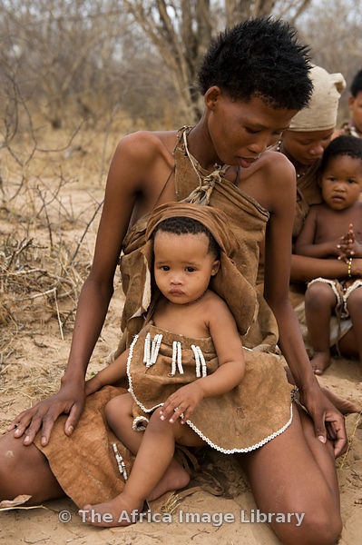 Naro bushman (San) mother with child, Central Kalahari, Botswana