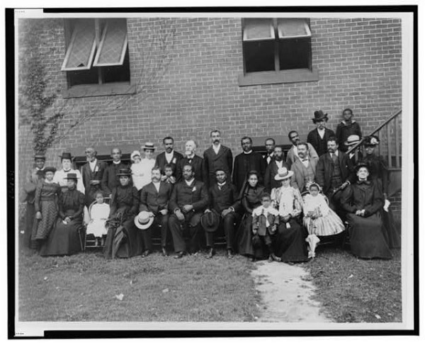 Members of the First Congregational Church, Atlanta, Georgia, posed outside the brick church