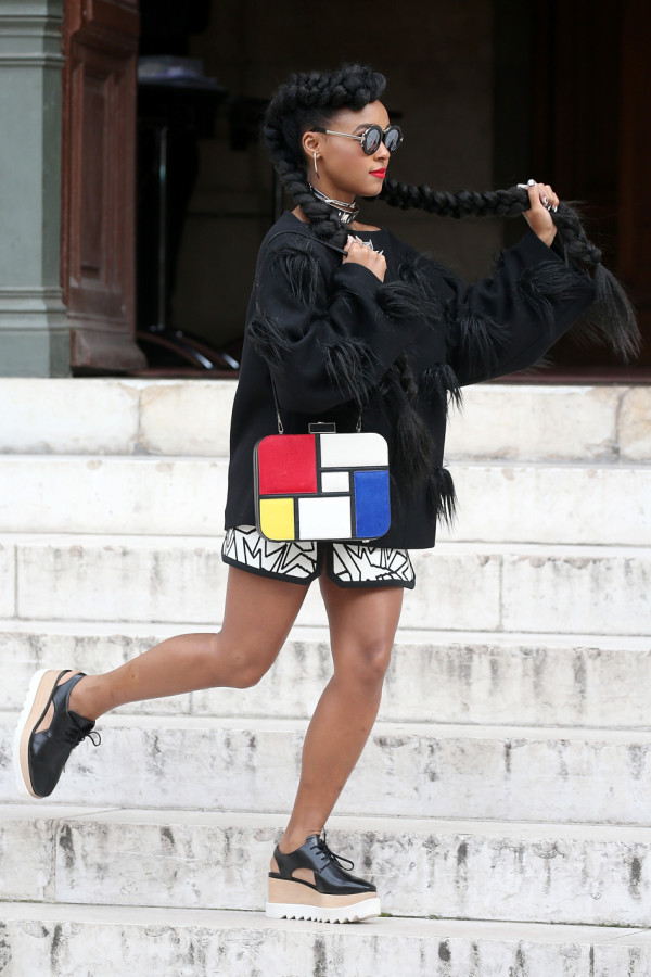 PARIS, FRANCE - OCTOBER 05:  Janelle Monae arrives at the Stella McCartney show as part of the Paris Fashion Week Womenswear Spring/Summer 2016 on October 5, 2015 in Paris, France.  (Photo by Pierre Suu/GC Images)