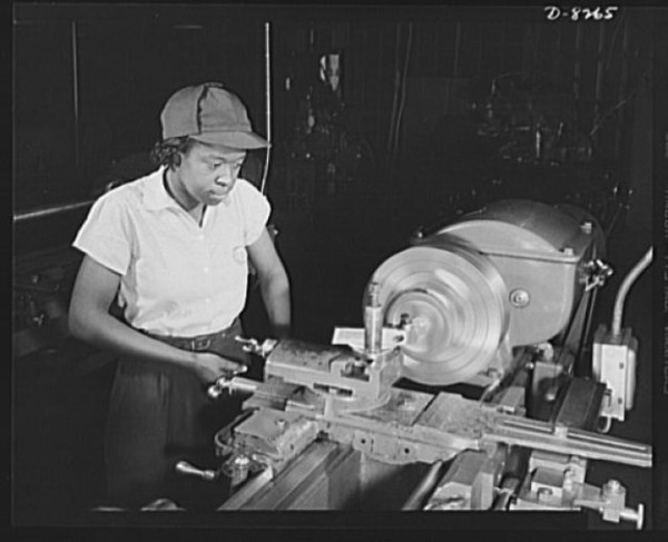 Beginning as a helper at $4.56 a day in the Washington navy yard, Miss Juanita E. Gray graduate trainee of the National Youth Adminstration War Production and Training Center now earns $45 a week. Source
