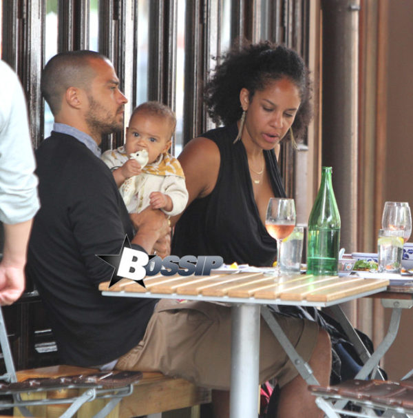 Jesse Williams and his wife out and about with their new born daughter in NYC