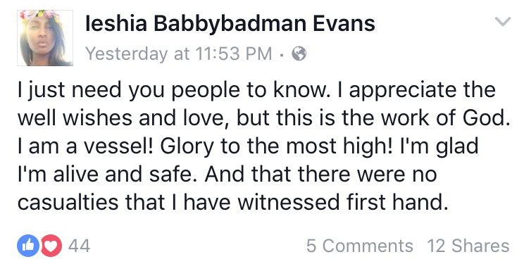 Screen shot: Ieshia Evans Facebook page. 