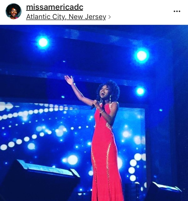 Cierra Jackson singing "Natural Woman" during the talent portion of the Miss America Pageant.